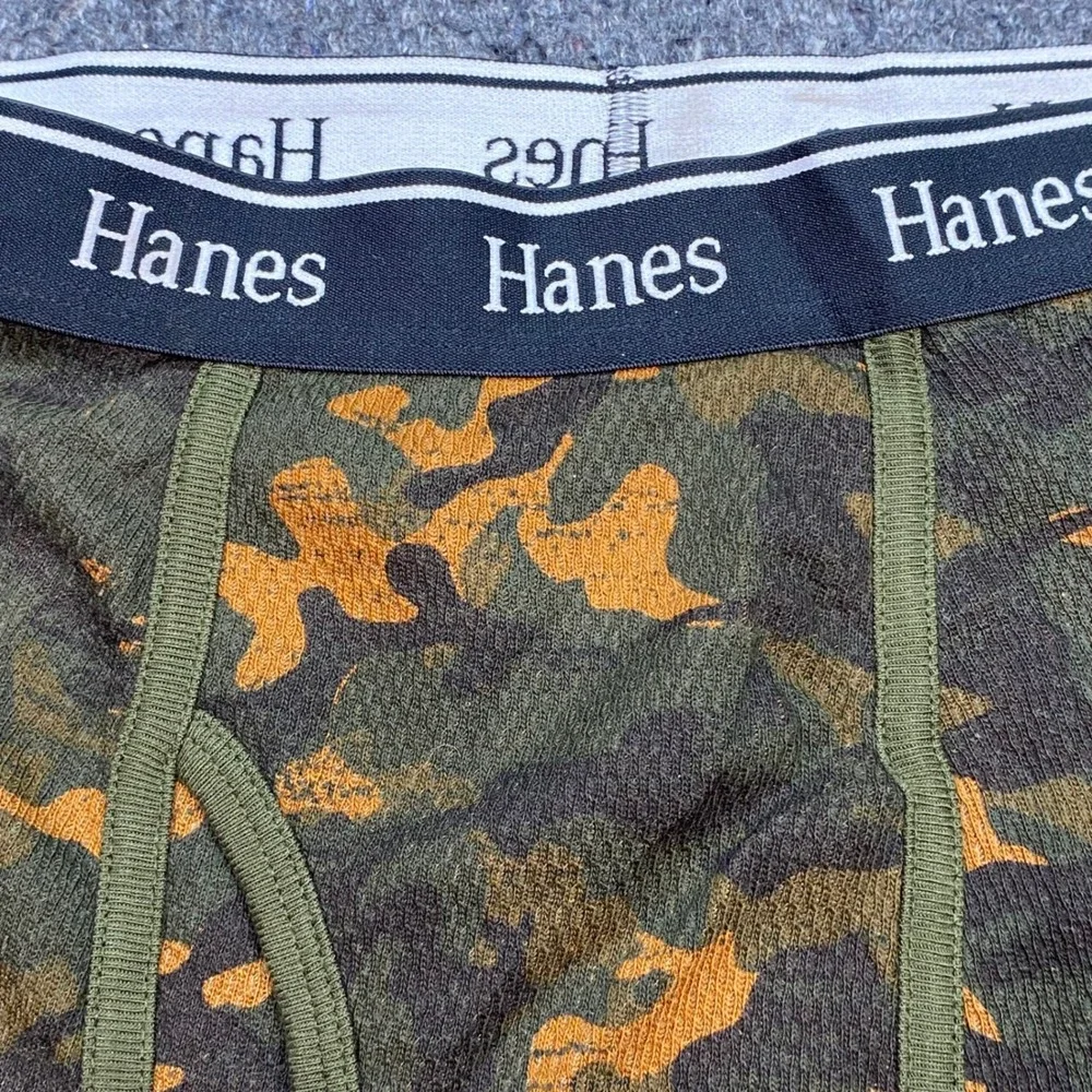 Hanes Originals Thermal Long John Pants Sz S Mens Green Camo Waffle Knit Bottoms